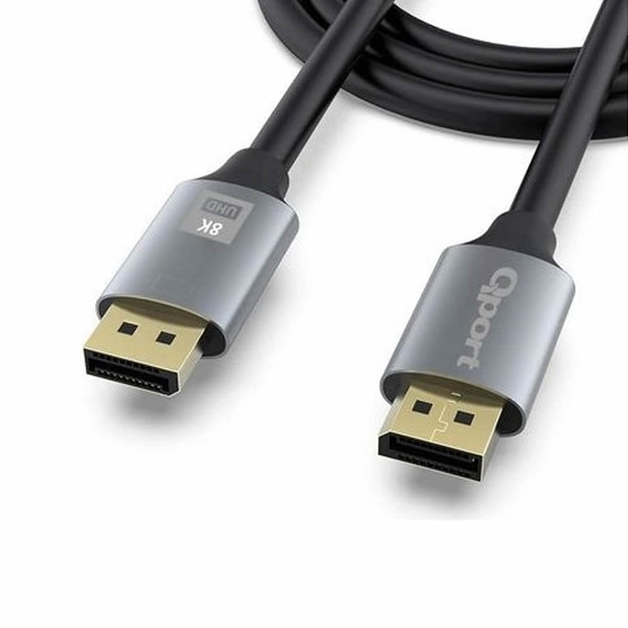 Qport Q‑DP14 1.8 m DisplayPort 1.4 V Kablo – Yüksek Çözünürlüklü DisplayPort Görüntü Kablosu | 1.8 m | 8K/4K Destekli | Siyah